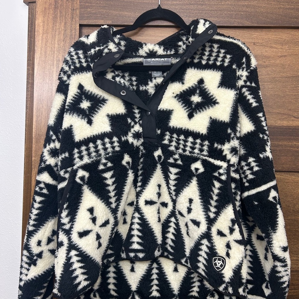 Ariat Black and White Cowl Neck Sweater with Geometric Pattern